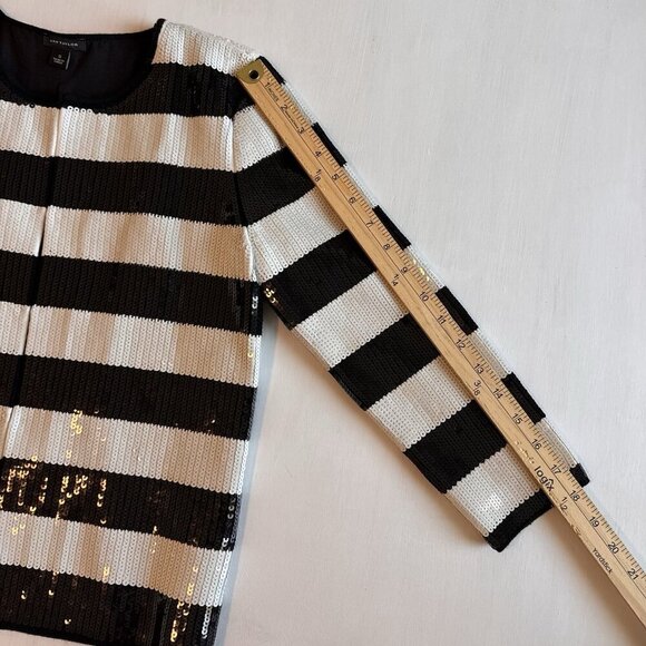 Ann Taylor Blazer Jacket Size Small Full Sequin Black And White Striped Lined - Picture 10 of 16